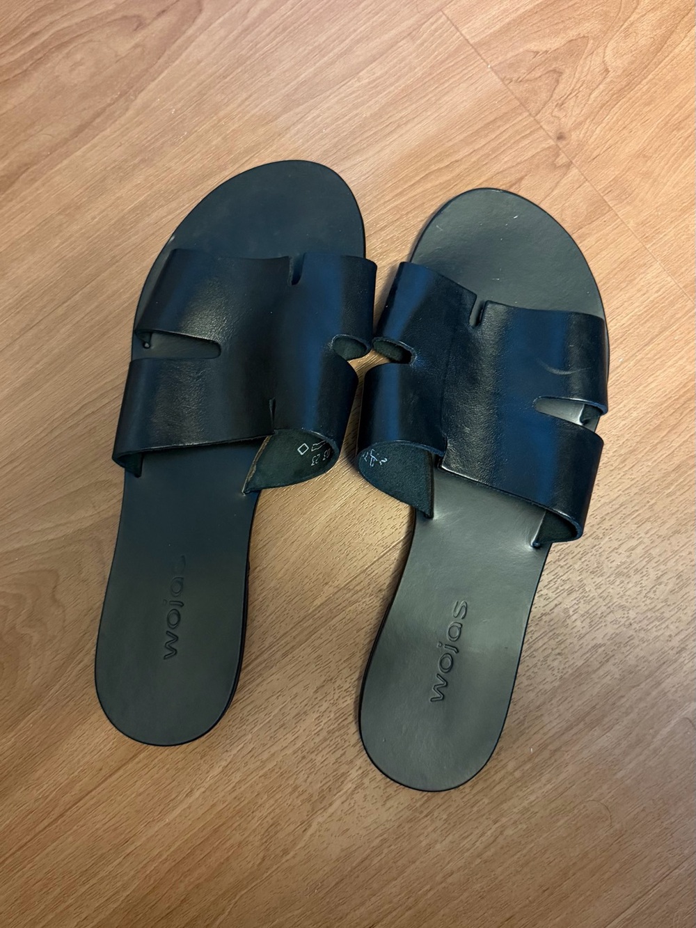 Black Leather Slide Sandals